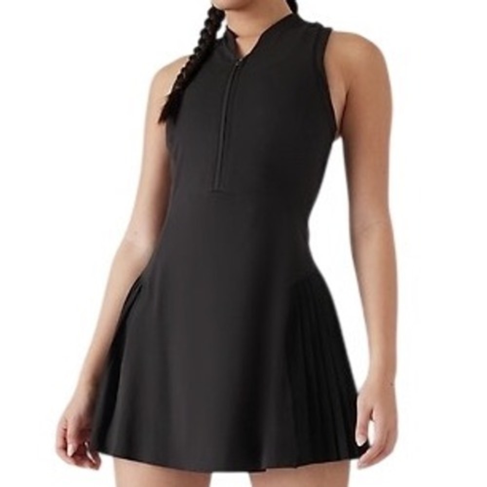 Athleta Black Sleeveless Zip-Front Tennis Mini Dress
